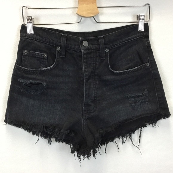Carmar Black High Waisted Distressed Raw Hem Jean Shorts - Picture 1 of 10
